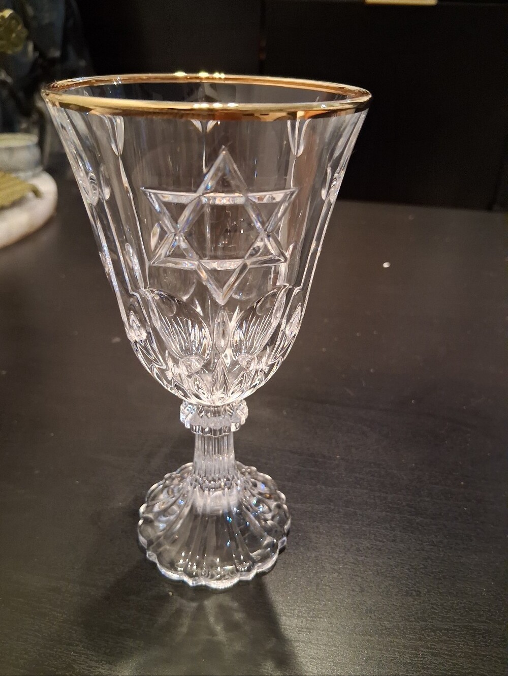 Crystal Wine Goblet with The Star Of Davis And Gold Rim - Clear